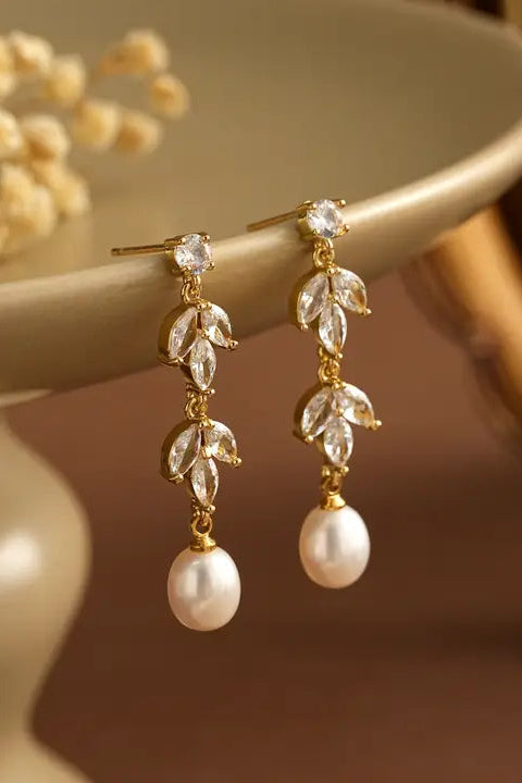 Diamond Pearl Drop Earrings