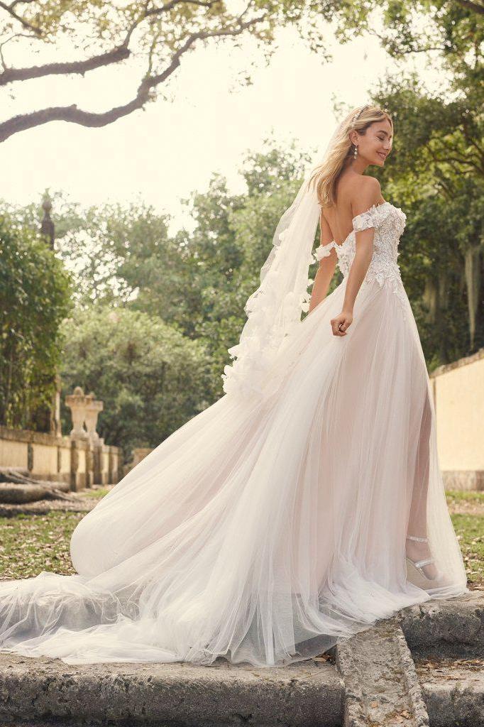 off the shoulder wedding dress with veil Eldridge Veil