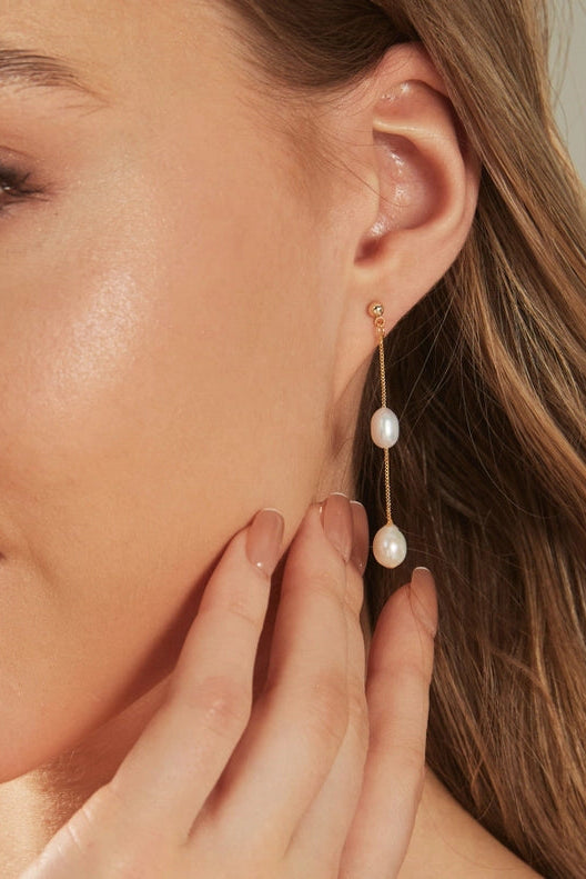 Long Pearl Dangle Earrings