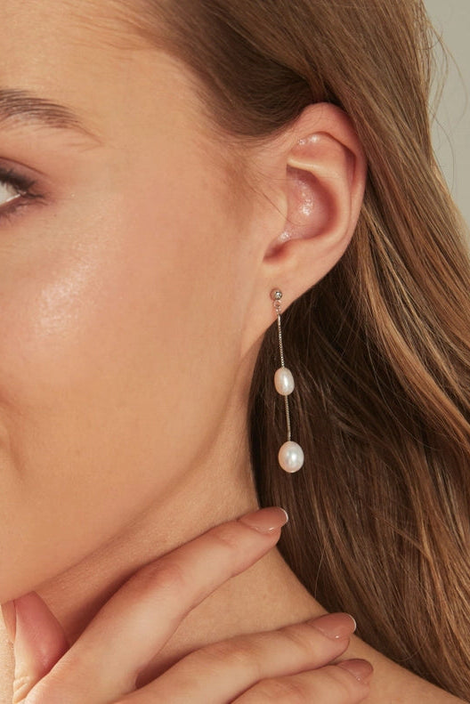 Long Pearl Dangle Earrings