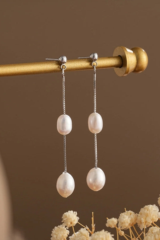Long Pearl Dangle Earrings
