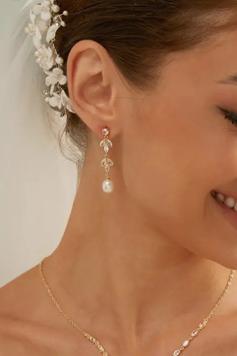 Diamond Pearl Drop Earrings