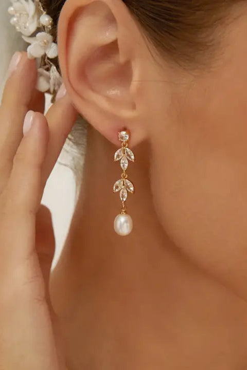 Diamond Pearl Drop Earrings