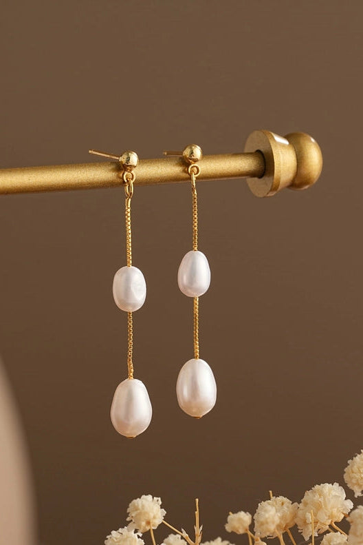 Long Pearl Dangle Earrings